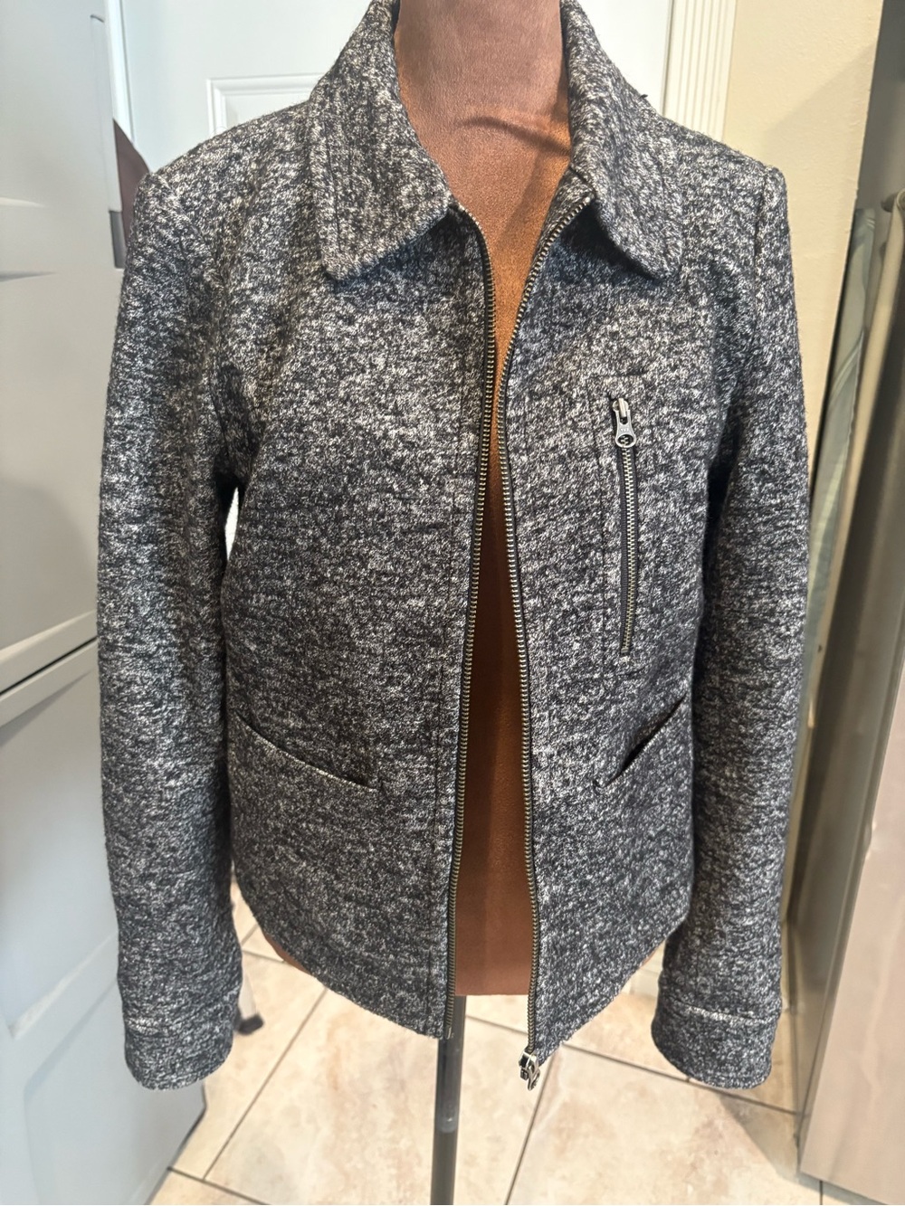LOFT Marled Gray Heather Zip Utility Jacket
